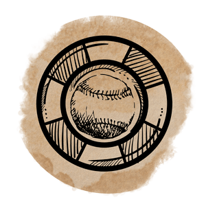 Picture of a poker chip with a baseball ball on it