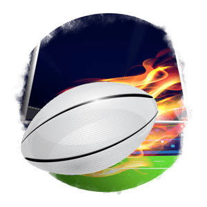 rugby ball with flames coming out of it 