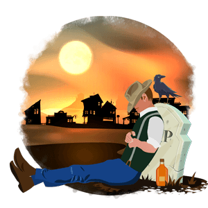 Cowboy sitting by a tombstone 