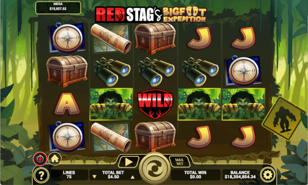 Screenshot of the exclusive slot game called Red Stag's Bigfoot Expedition