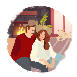 Cowboy and cowgirl sitting on a couch